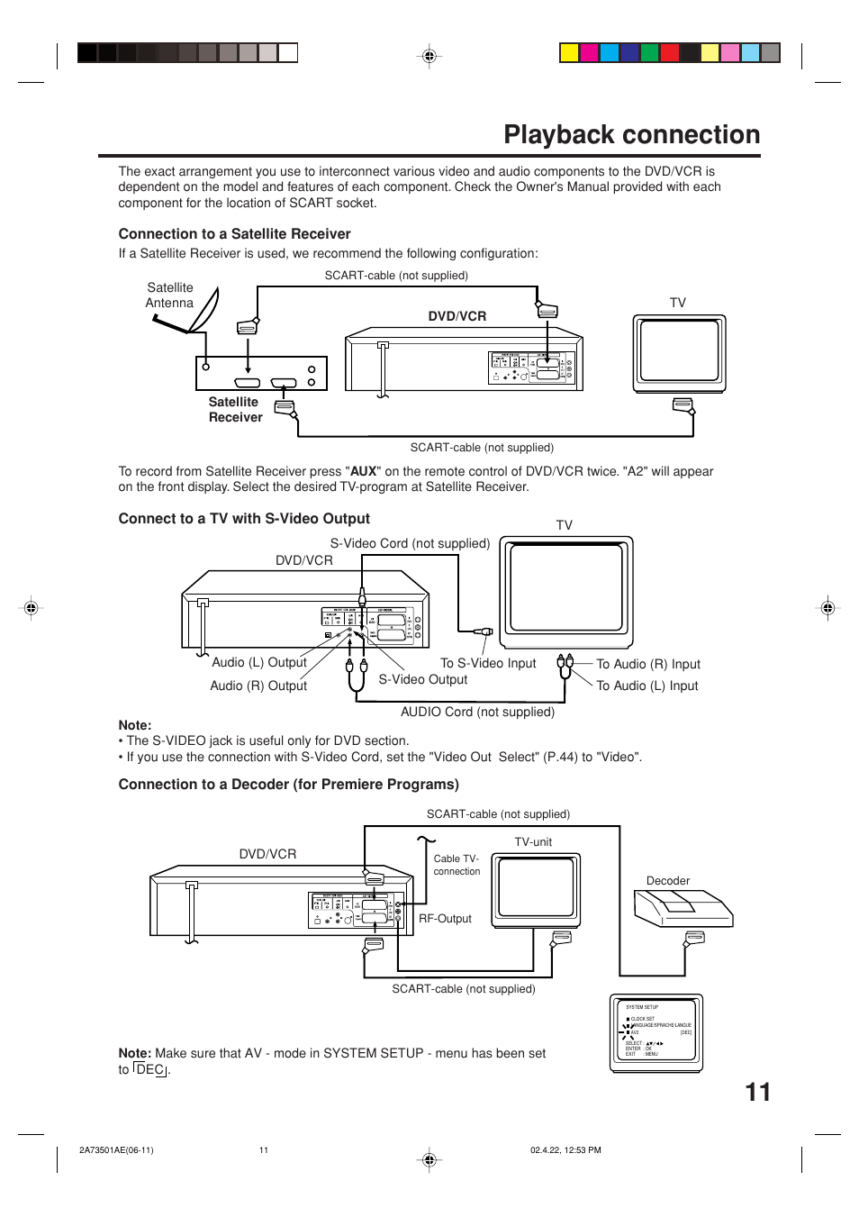 Playback connection, 11 playback connection | JVC LPT0715-001A User Manual | Page 11 / 64