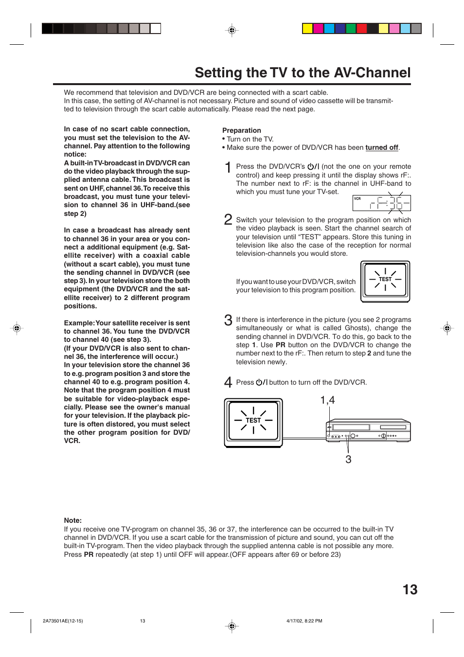 Setting up the vcr section, Setting the tv to the av-channel | JVC LPT0715-001A User Manual | Page 13 / 64