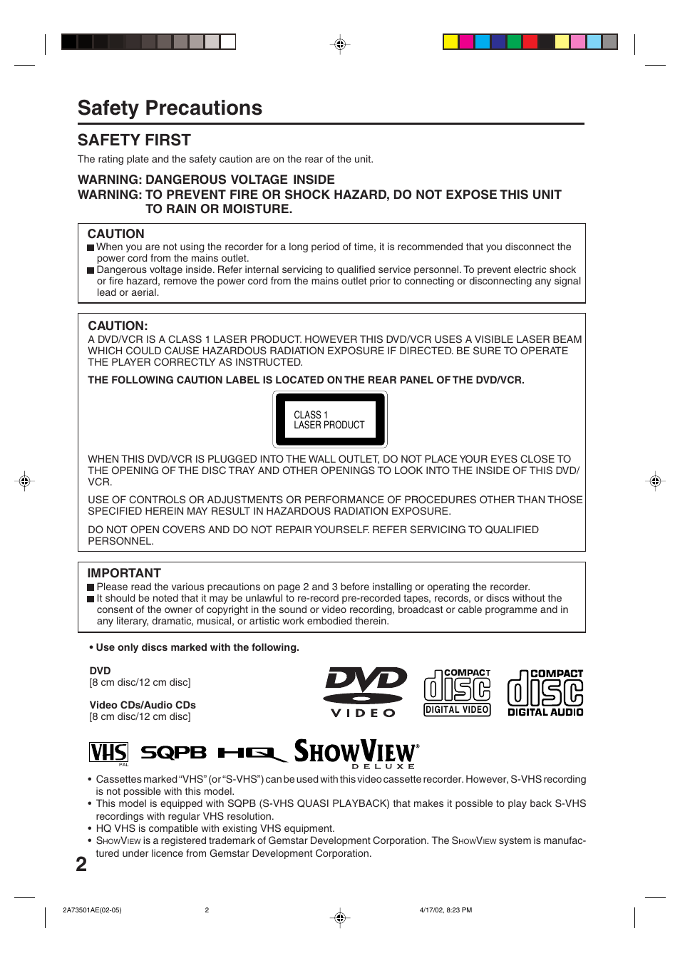 Before using your unit, Safety precautions, Safety first | JVC LPT0715-001A User Manual | Page 2 / 64