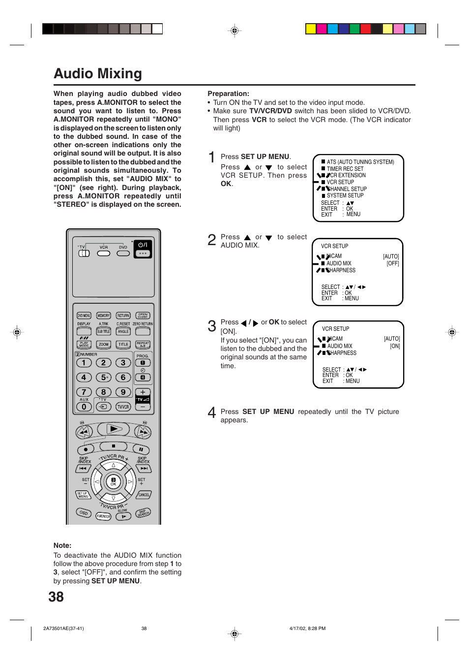 Audio mixing | JVC LPT0715-001A User Manual | Page 38 / 64