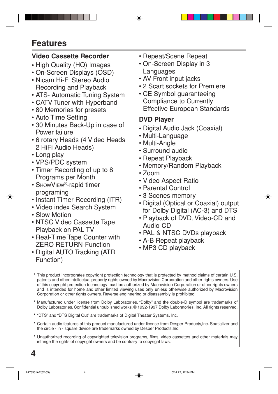 Features, 4features | JVC LPT0715-001A User Manual | Page 4 / 64