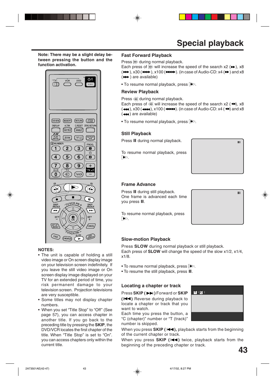 Special playback, 43 special playback | JVC LPT0715-001A User Manual | Page 43 / 64