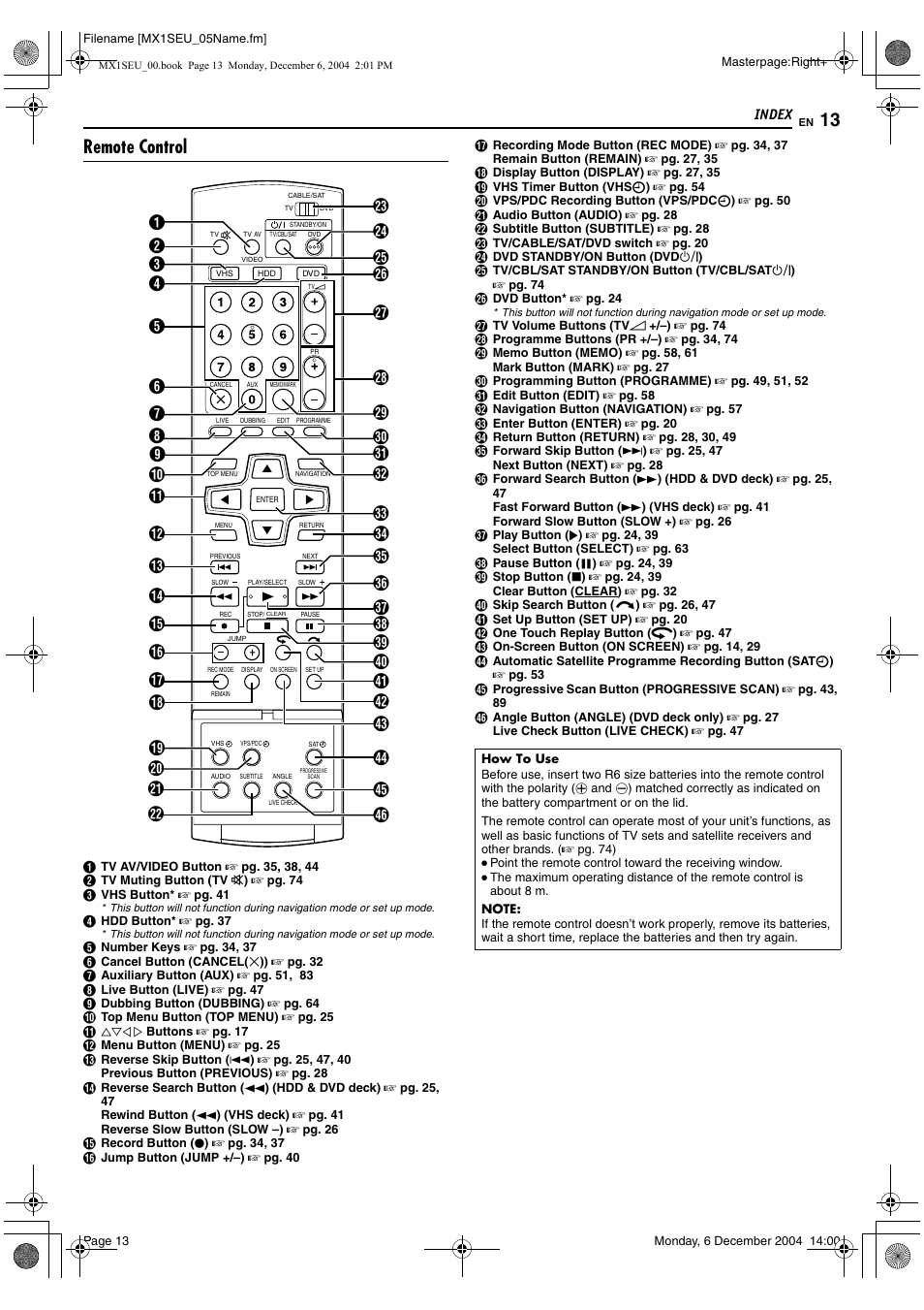 13 illustrates t, Remote control | JVC DR-MX1S User Manual | Page 13 / 100