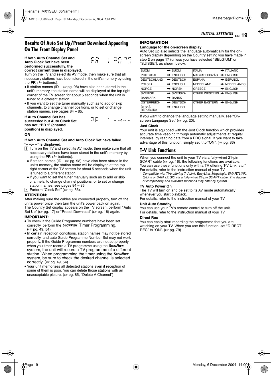 T-v link functions | JVC DR-MX1S User Manual | Page 19 / 100