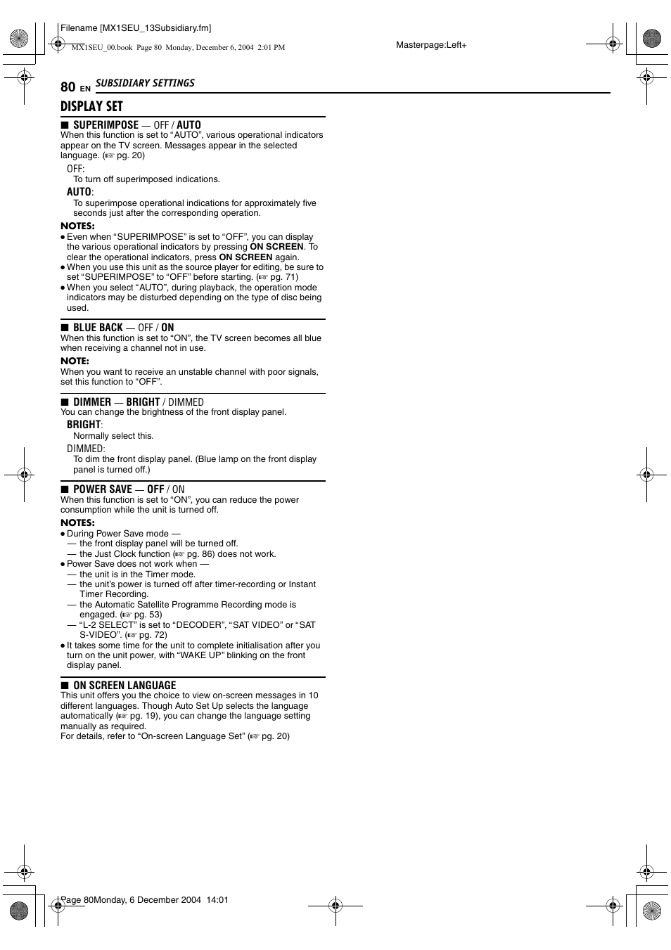 Chosen. (a pg. 80), A pg. 80), A pg. 80 | A pg. 80), it, Display set | JVC DR-MX1S User Manual | Page 80 / 100