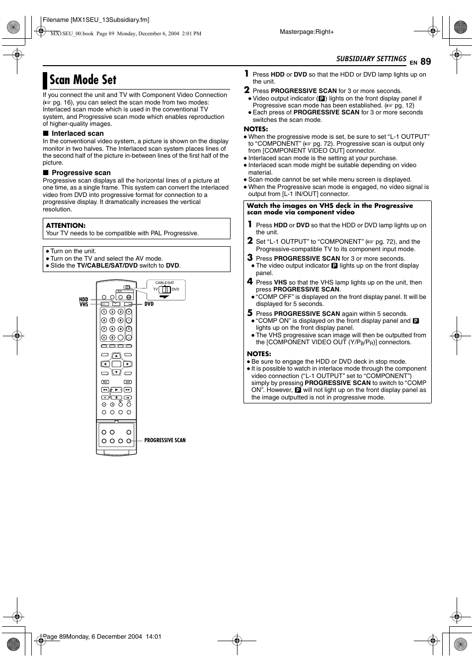 Scan mode set, Ascan mode setb (a pg. 89), A pg. 89) | JVC DR-MX1S User Manual | Page 89 / 100