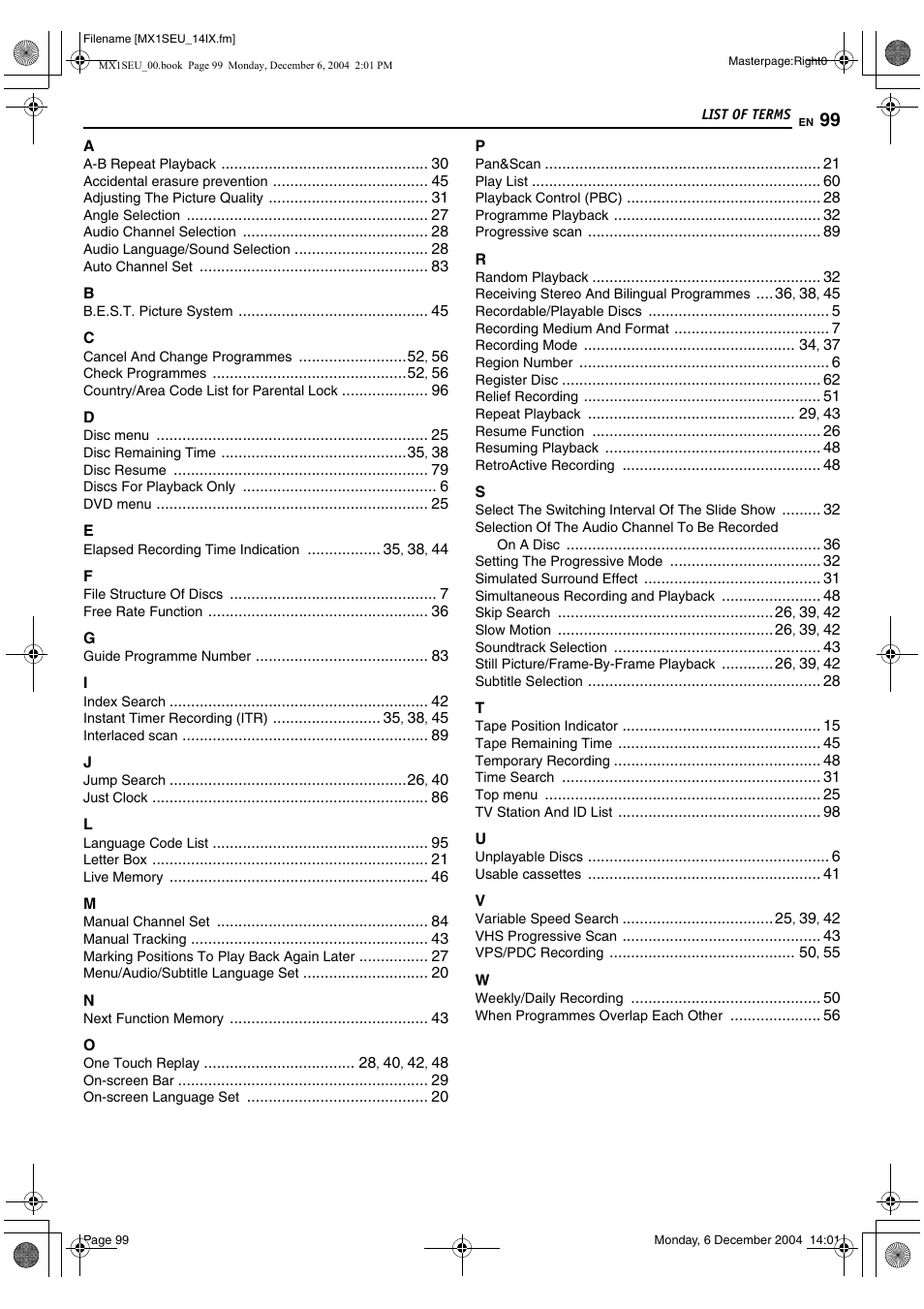 List of terms | JVC DR-MX1S User Manual | Page 99 / 100