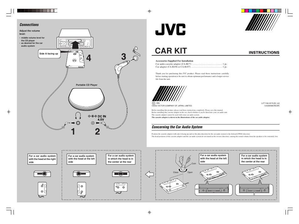 JVC CAR KIT CA-RC7 User Manual | 2 pages