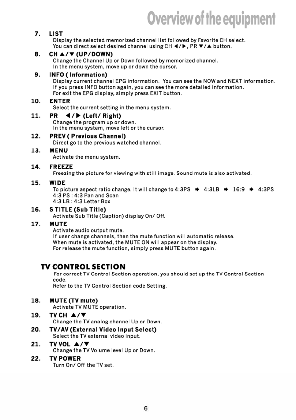 List, Ch a/t (up/down), Info ( inlormation) | Enter, Pr 4/^ (left/ right), Prev( previous channel), Menu, Freeze, Wide, S title (sub tille) | JVC DVB TU-HD500A User Manual | Page 11 / 47