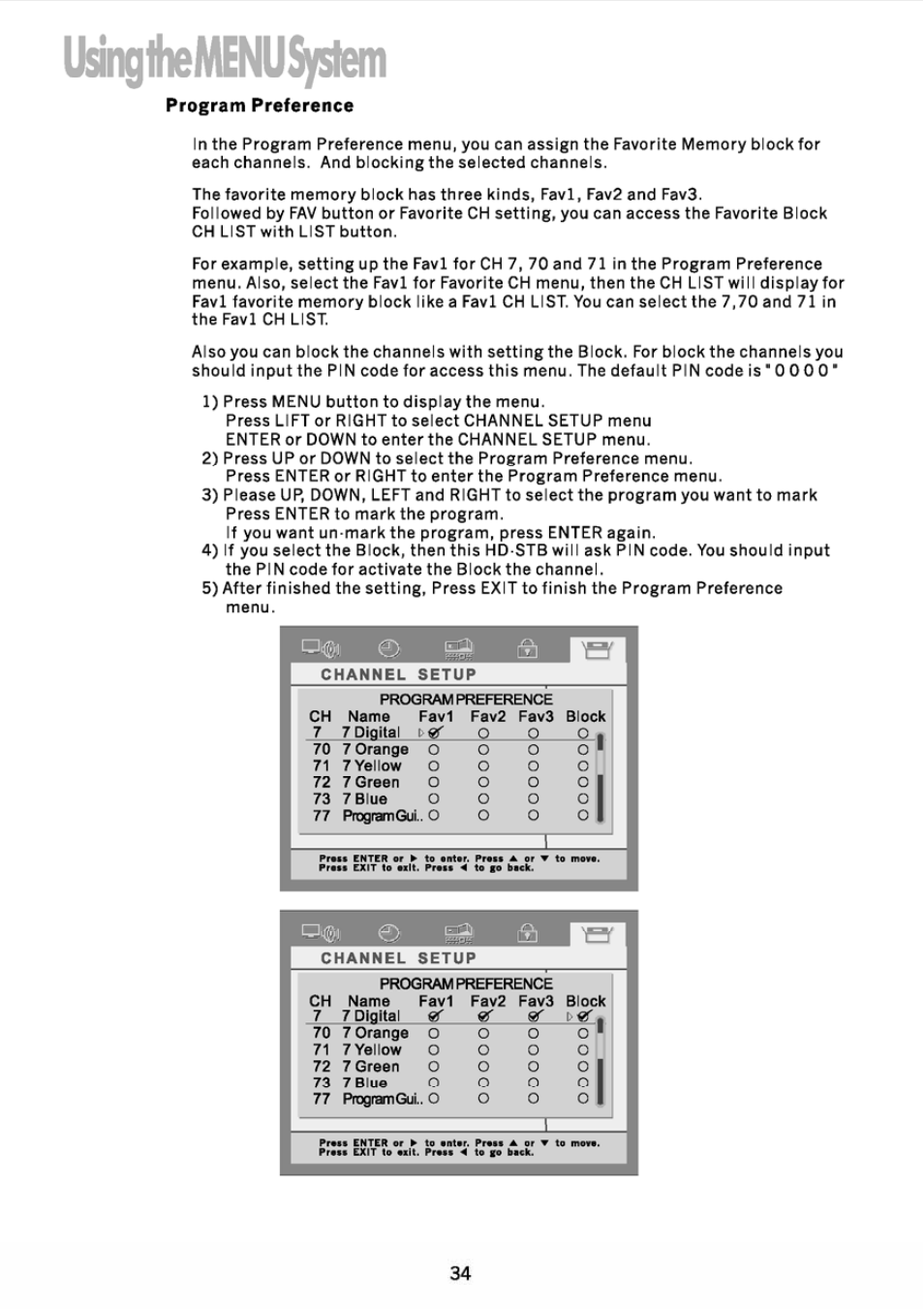 Ing1hemenusysl€ni, Program preference | JVC DVB TU-HD500A User Manual | Page 39 / 47