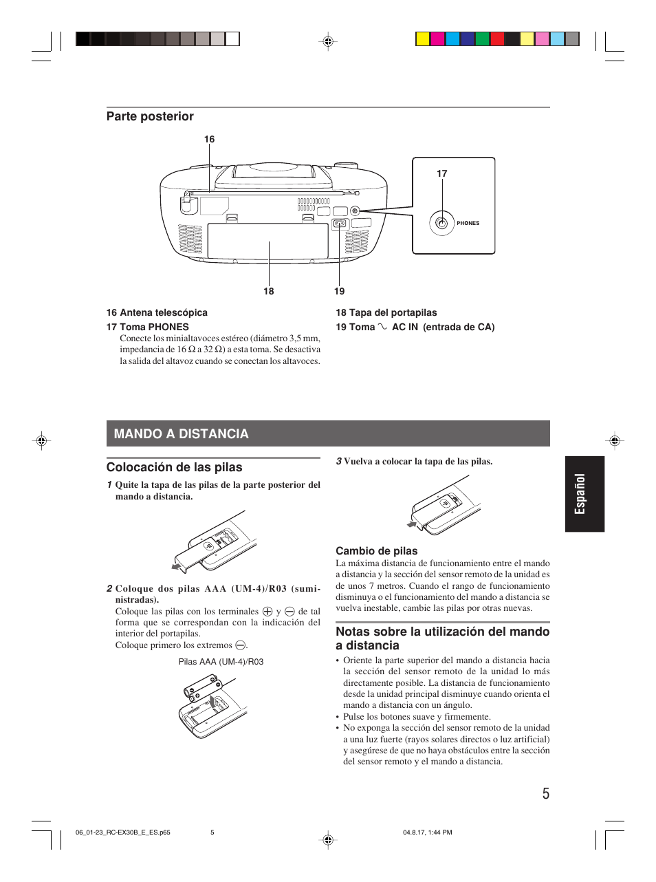 Mando a distancia, Español | JVC RC-EX30B User Manual | Page 102 / 144