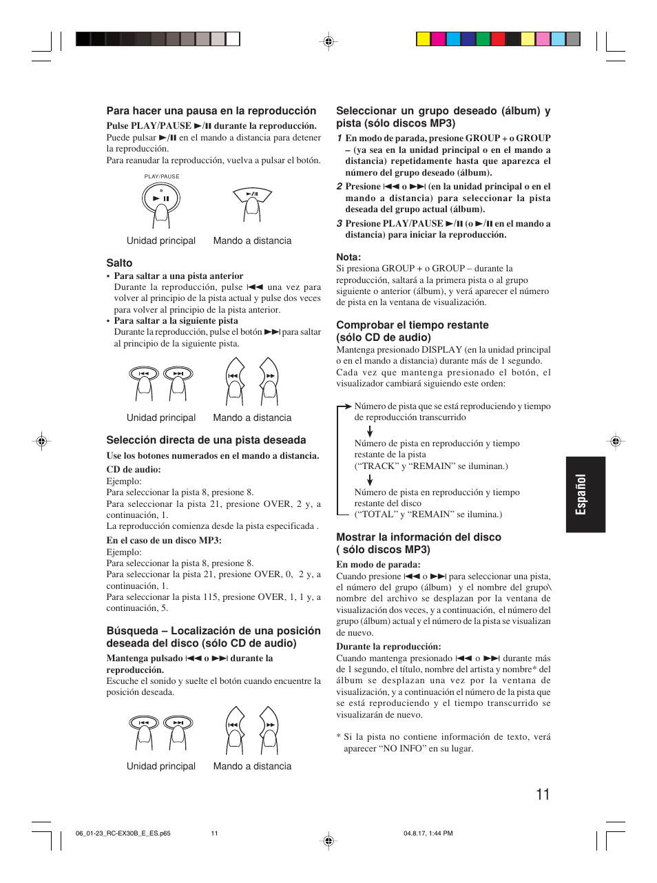 Español | JVC RC-EX30B User Manual | Page 108 / 144
