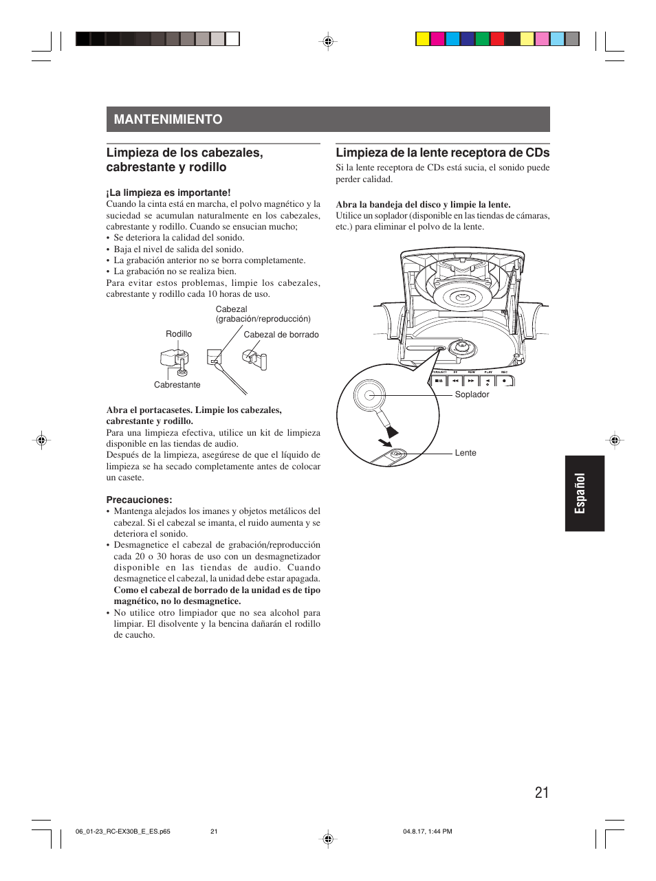 Mantenimiento, Español | JVC RC-EX30B User Manual | Page 118 / 144