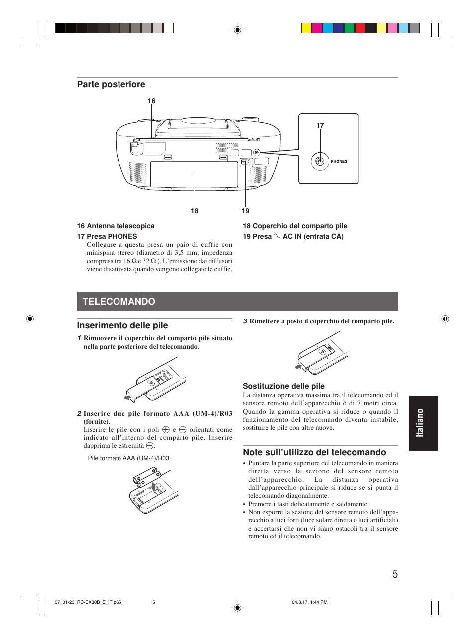 Telecomando, Italiano | JVC RC-EX30B User Manual | Page 125 / 144