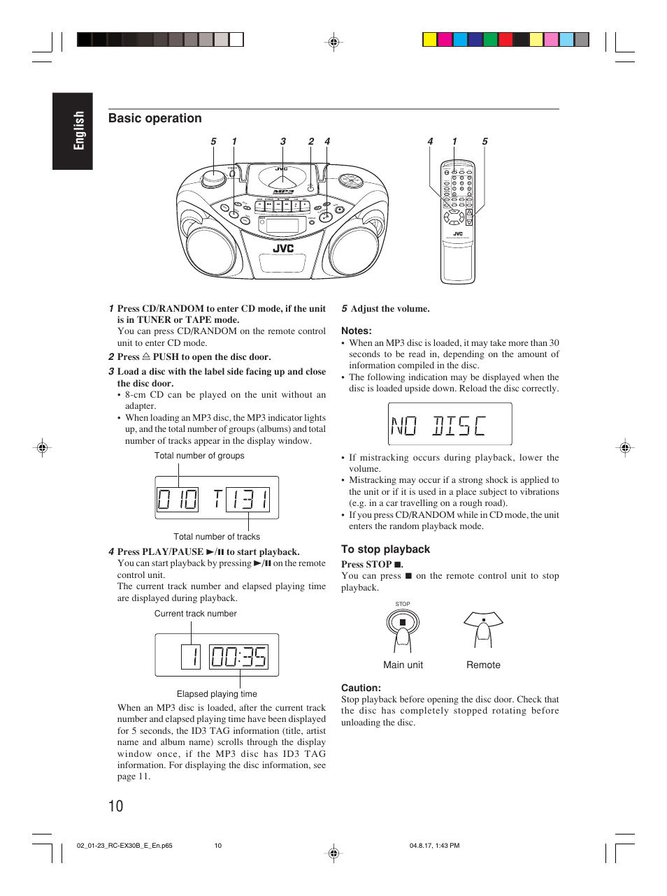 English, Basic operation | JVC RC-EX30B User Manual | Page 15 / 144