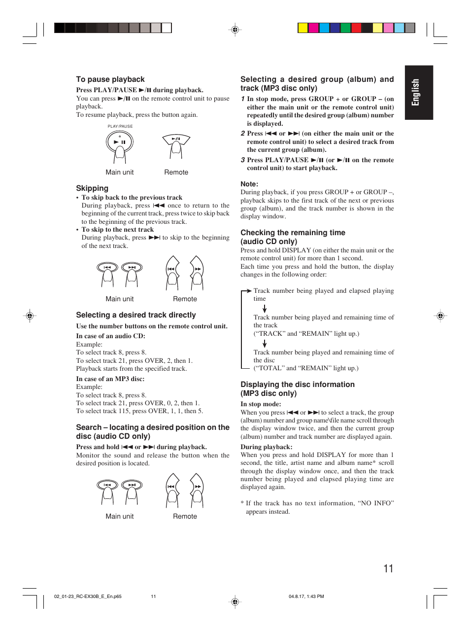 English | JVC RC-EX30B User Manual | Page 16 / 144