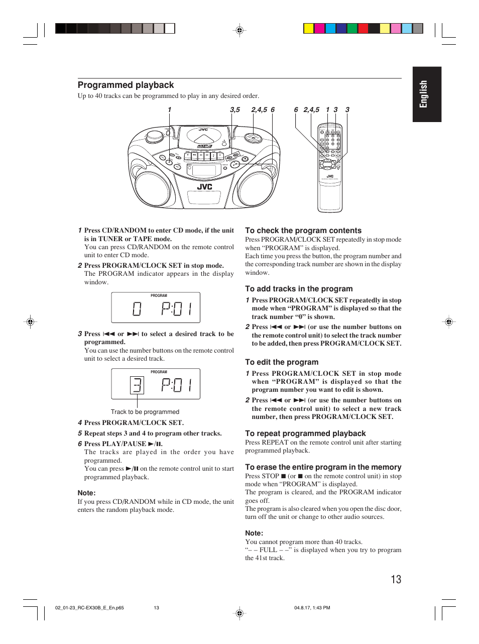 English, Programmed playback | JVC RC-EX30B User Manual | Page 18 / 144