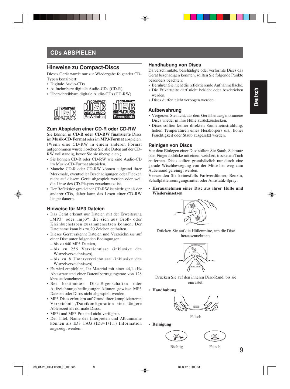 Cds abspielen, Deutsch cds abspielen | JVC RC-EX30B User Manual | Page 37 / 144