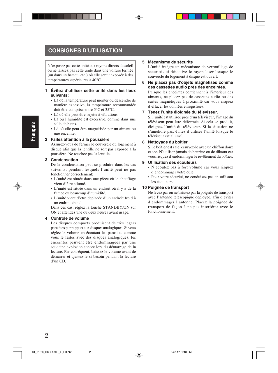 Consignes d’utilisation, Français | JVC RC-EX30B User Manual | Page 53 / 144