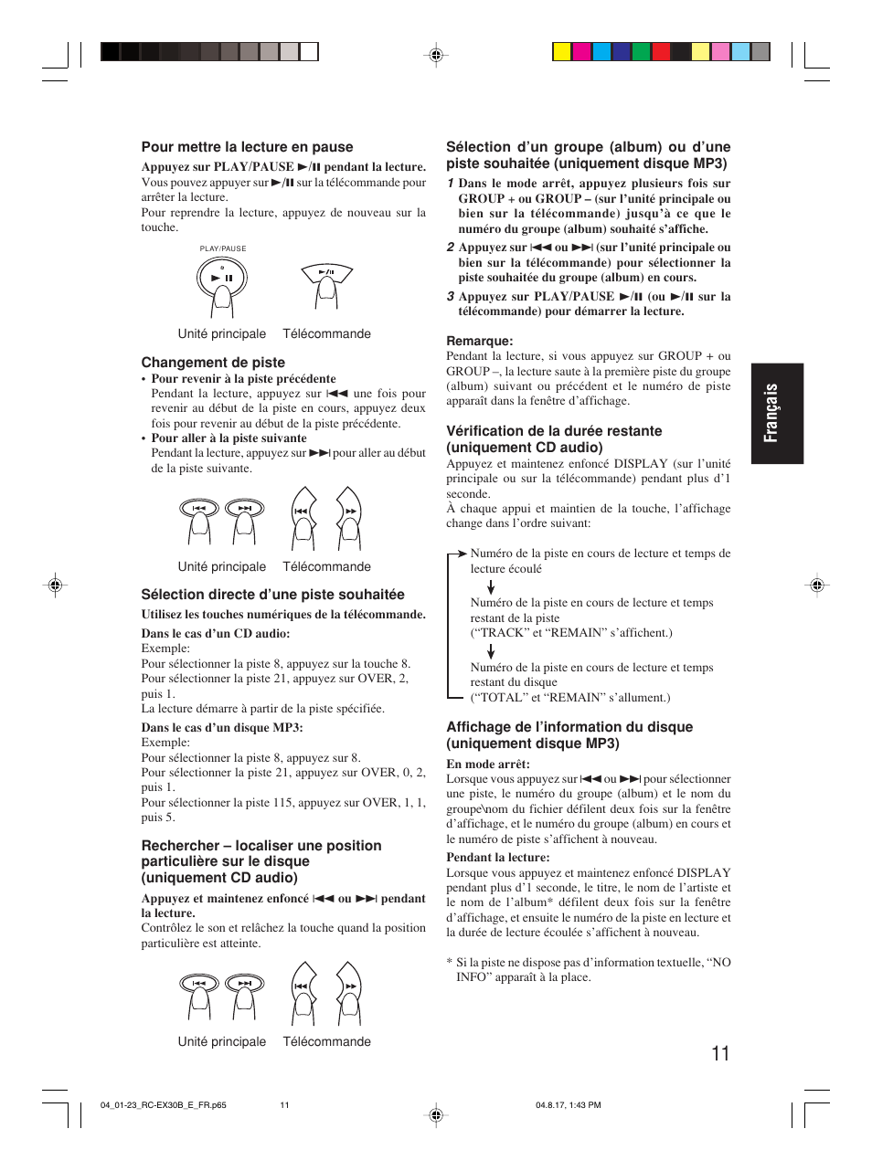 Français | JVC RC-EX30B User Manual | Page 62 / 144