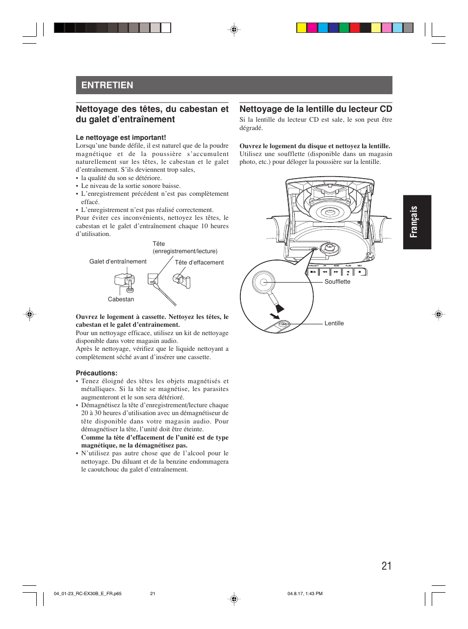 Entretien, Français | JVC RC-EX30B User Manual | Page 72 / 144