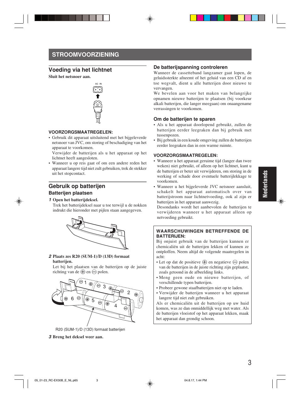 Stroomvoorziening, Nederlands | JVC RC-EX30B User Manual | Page 77 / 144