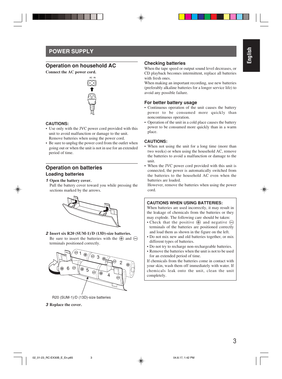 Power supply, English | JVC RC-EX30B User Manual | Page 8 / 144