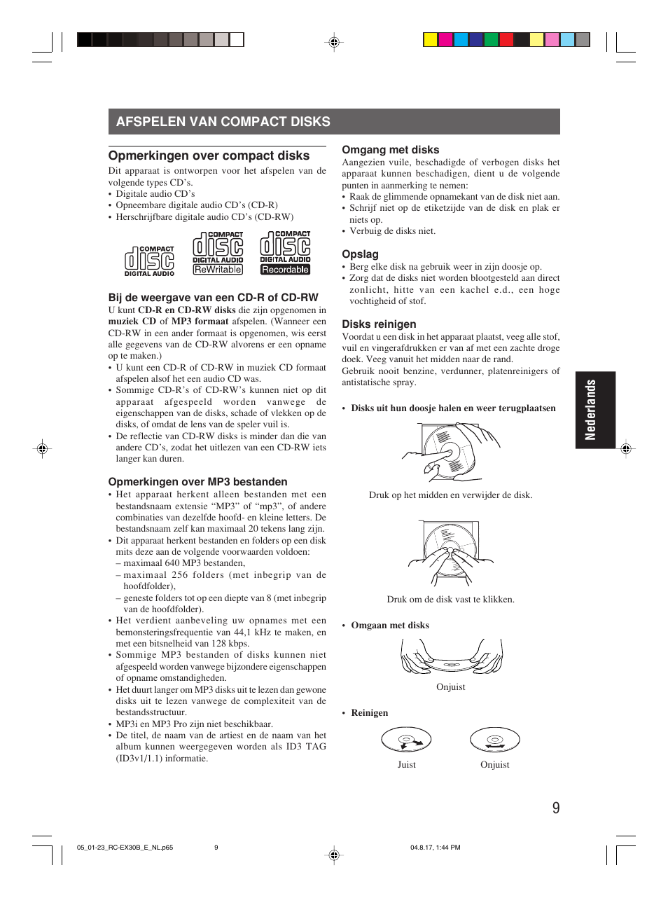 Afspelen van compact disks, Nederlands afspelen van compact disks | JVC RC-EX30B User Manual | Page 83 / 144