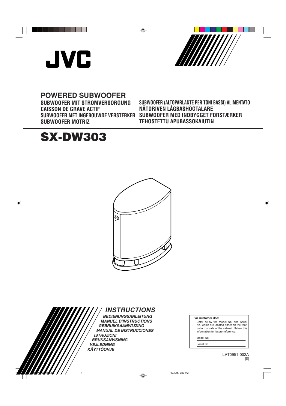 JVC Powered Subwoofer SW-DW303 User Manual | 9 pages