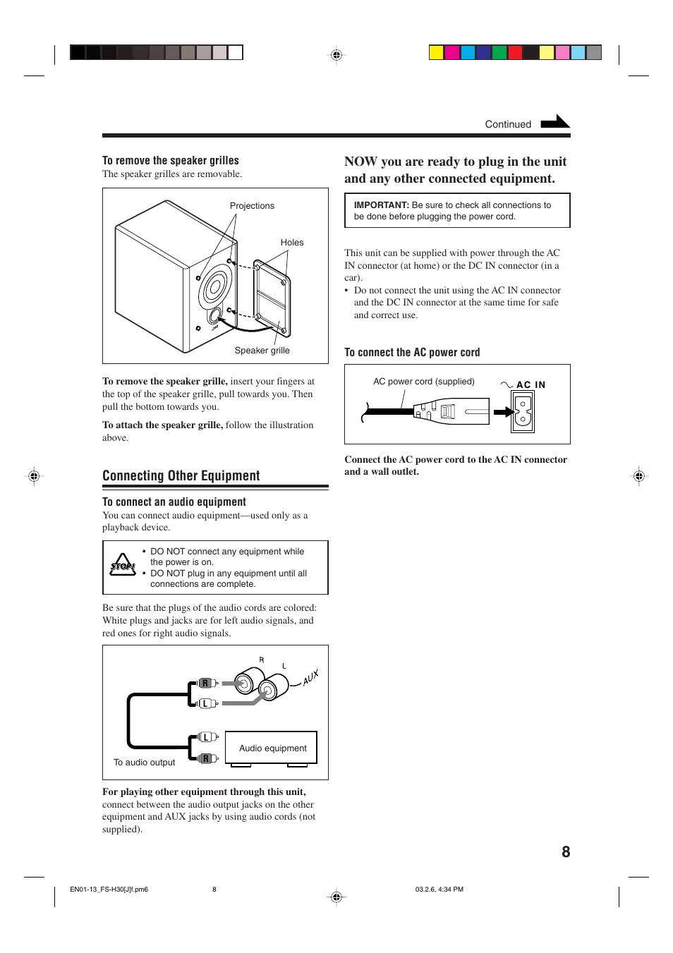 Connecting other equipment | JVC CA-FSH30 User Manual | Page 11 / 32