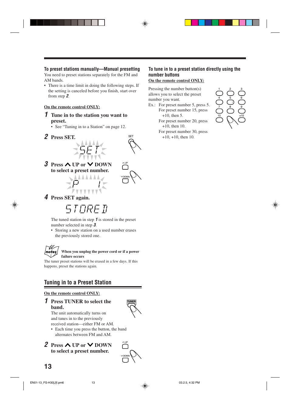 Tuning in to a preset station | JVC CA-FSH30 User Manual | Page 16 / 32