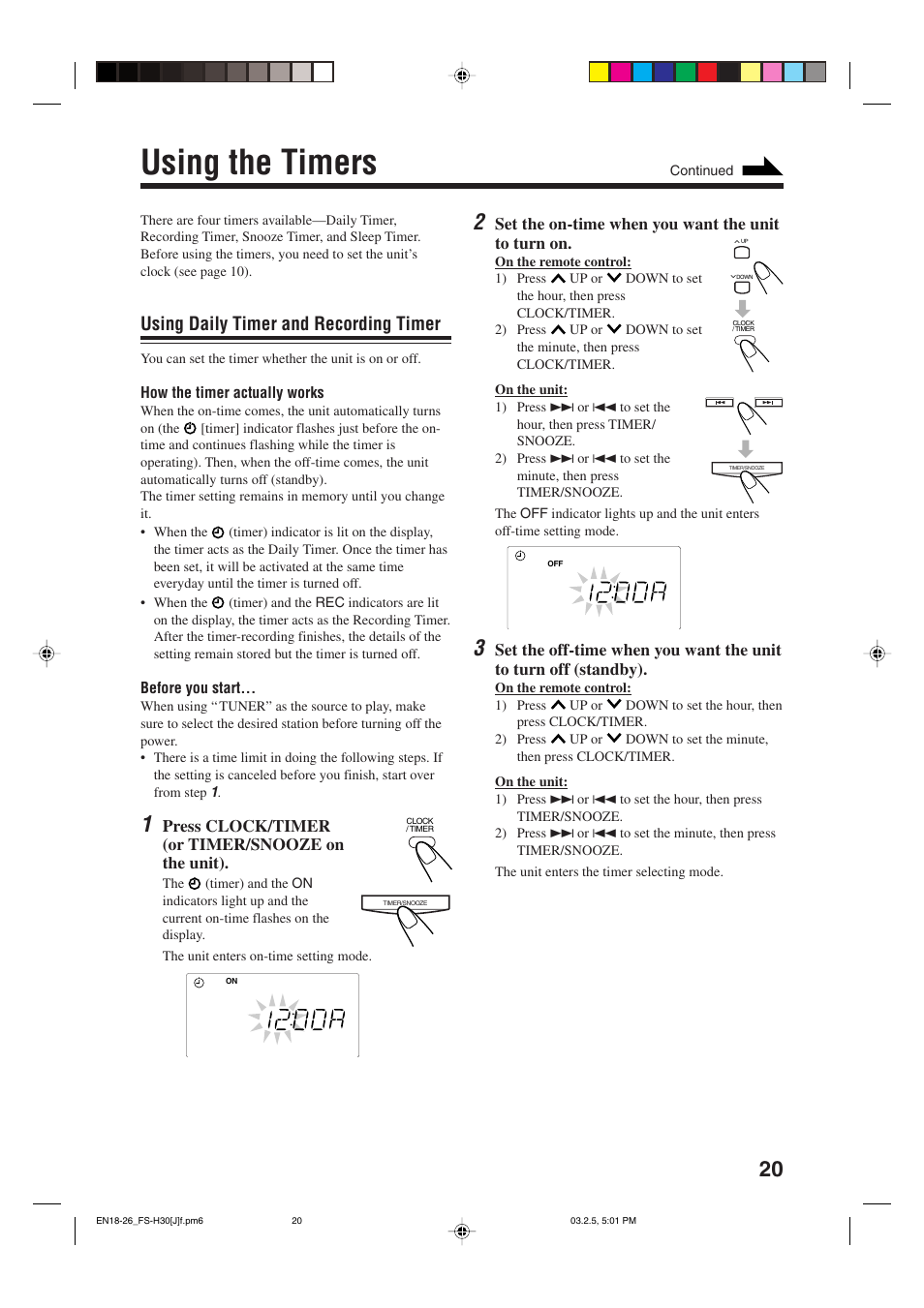 Using the timers, Using daily timer and recording timer | JVC CA-FSH30 User Manual | Page 23 / 32