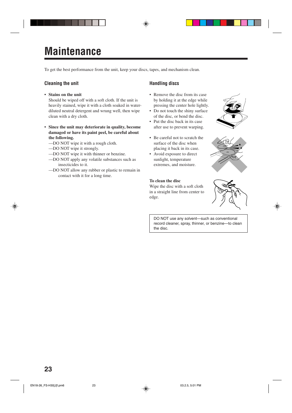 Maintenance | JVC CA-FSH30 User Manual | Page 26 / 32