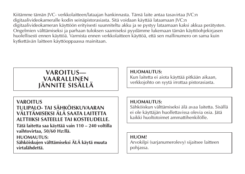 Varoitus— vaarallinen jännite sisällä | JVC AA-V20EG/EK User Manual | Page 44 / 88