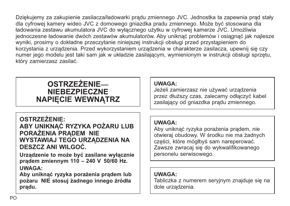 Ostrzeżenie — niebezpieczne napięcie wewnątrz | JVC AA-V20EG/EK User Manual | Page 76 / 88