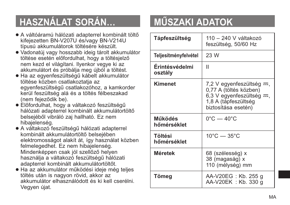 Használat során… műszaki adatok | JVC AA-V20EG/EK User Manual | Page 87 / 88