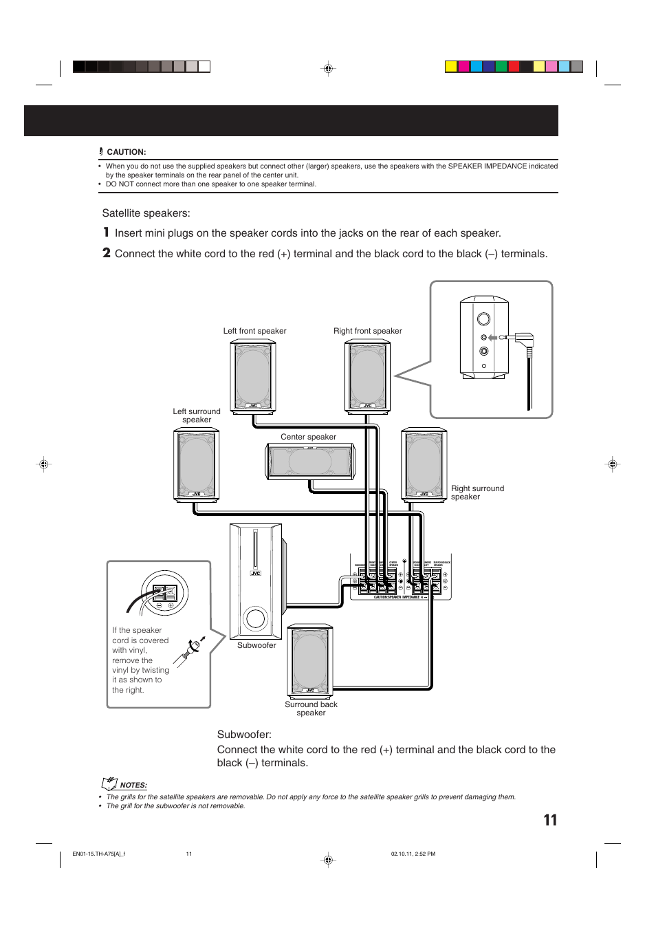 Satellite speakers | JVC TH-A75 User Manual | Page 15 / 76