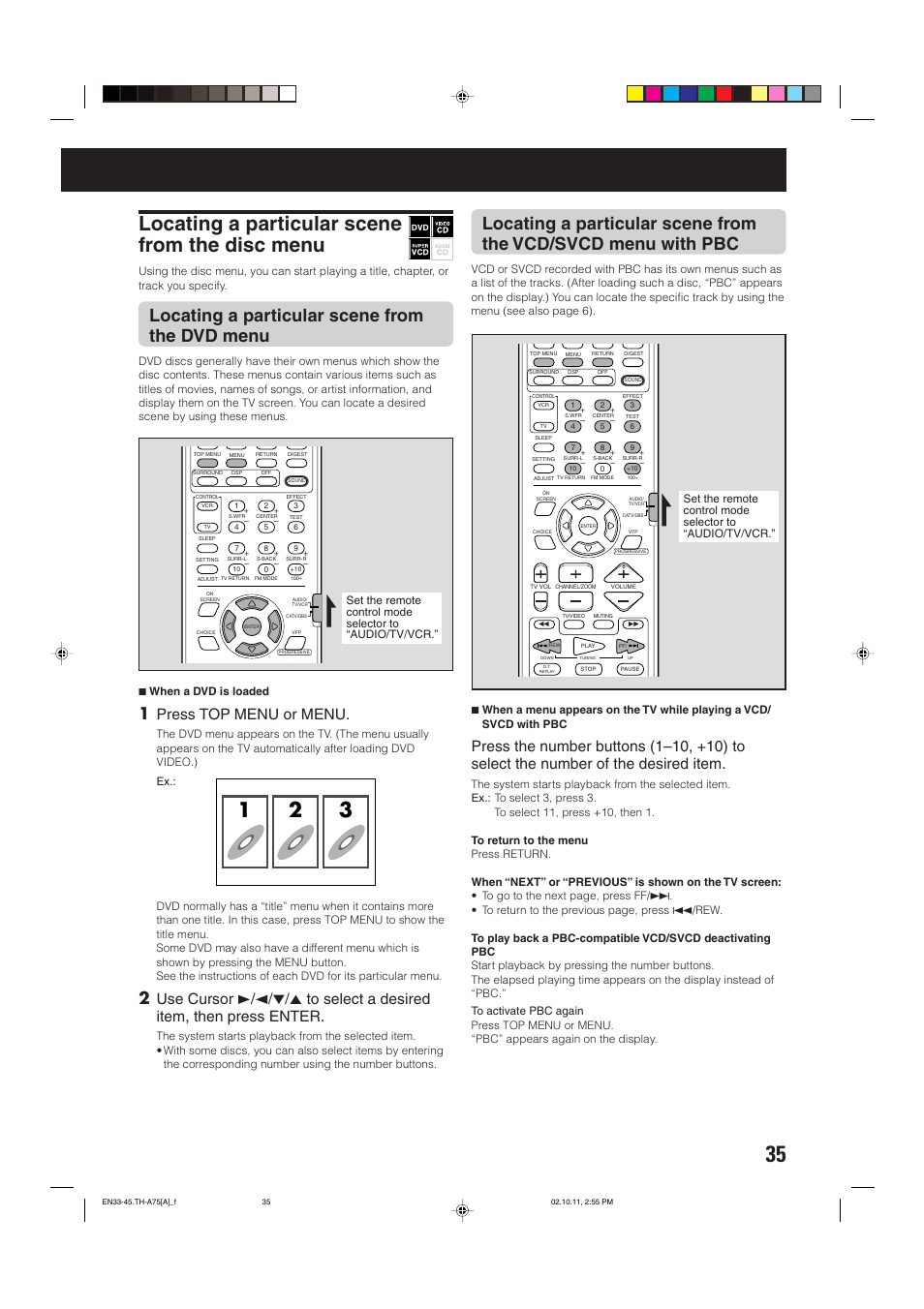 Locating a particular scene from the disc menu, Locating a particular scene from the dvd menu, Press top menu or menu | JVC TH-A75 User Manual | Page 39 / 76