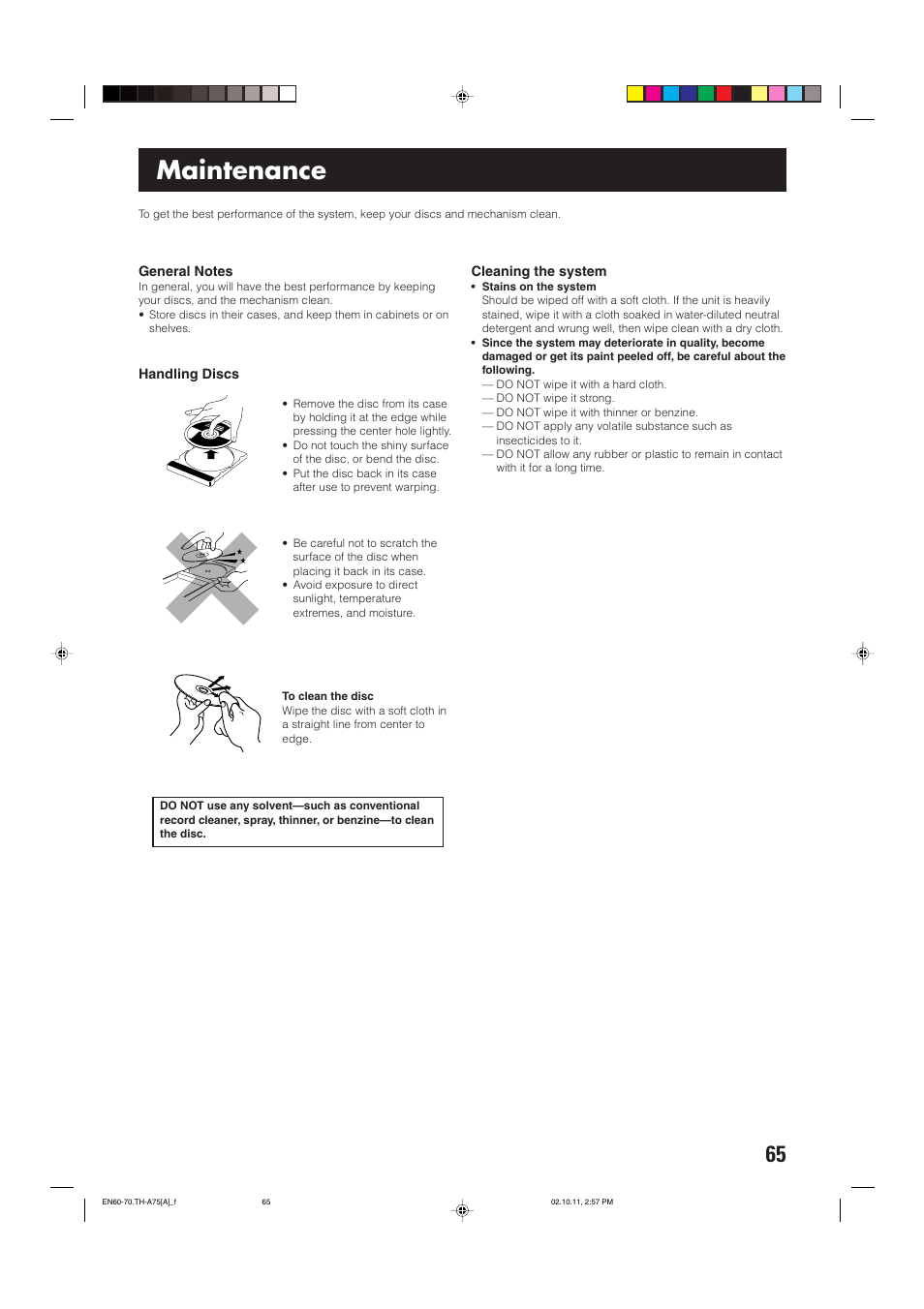 Maintenance | JVC TH-A75 User Manual | Page 69 / 76