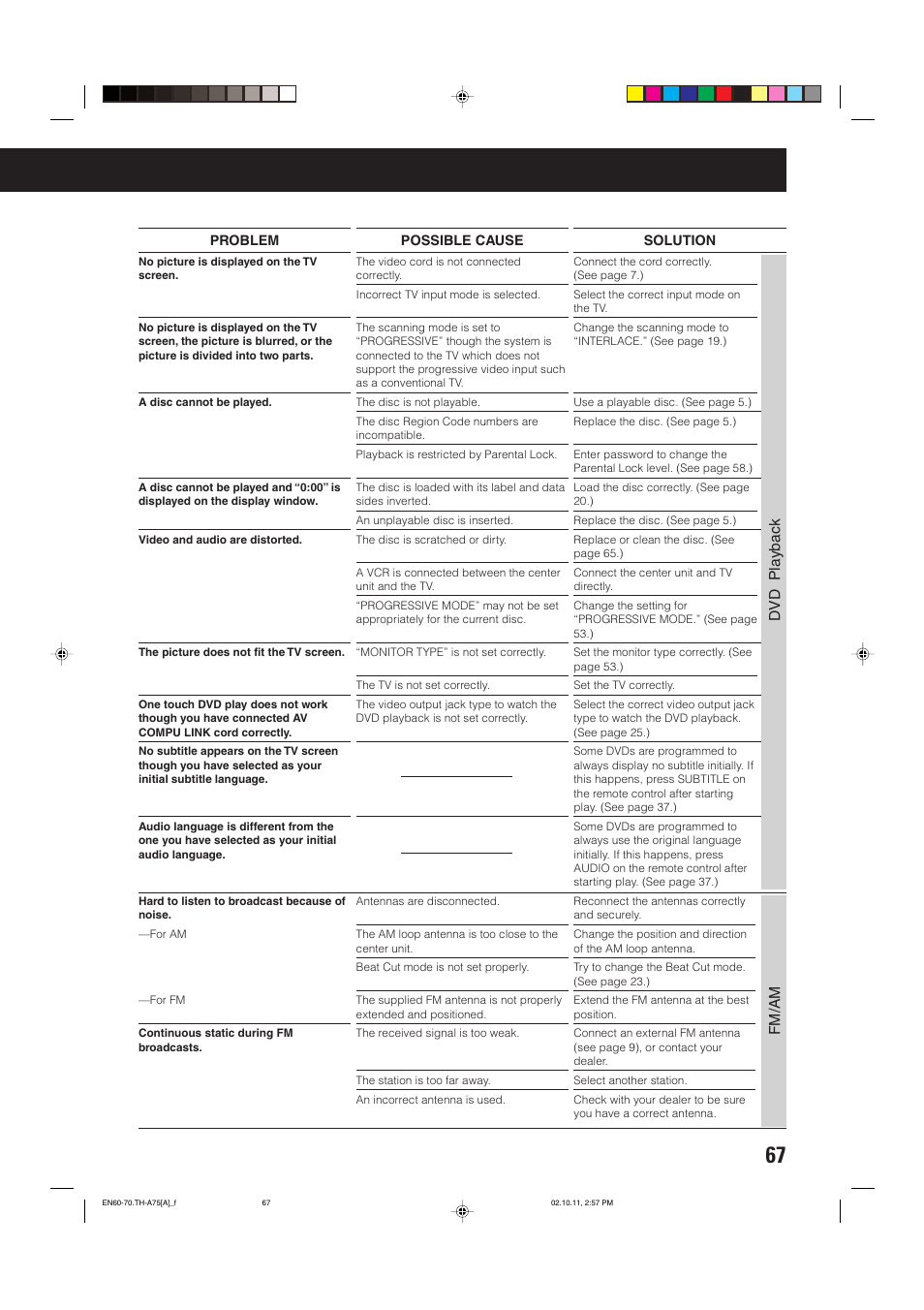 Dvd playback, Fm/am | JVC TH-A75 User Manual | Page 71 / 76