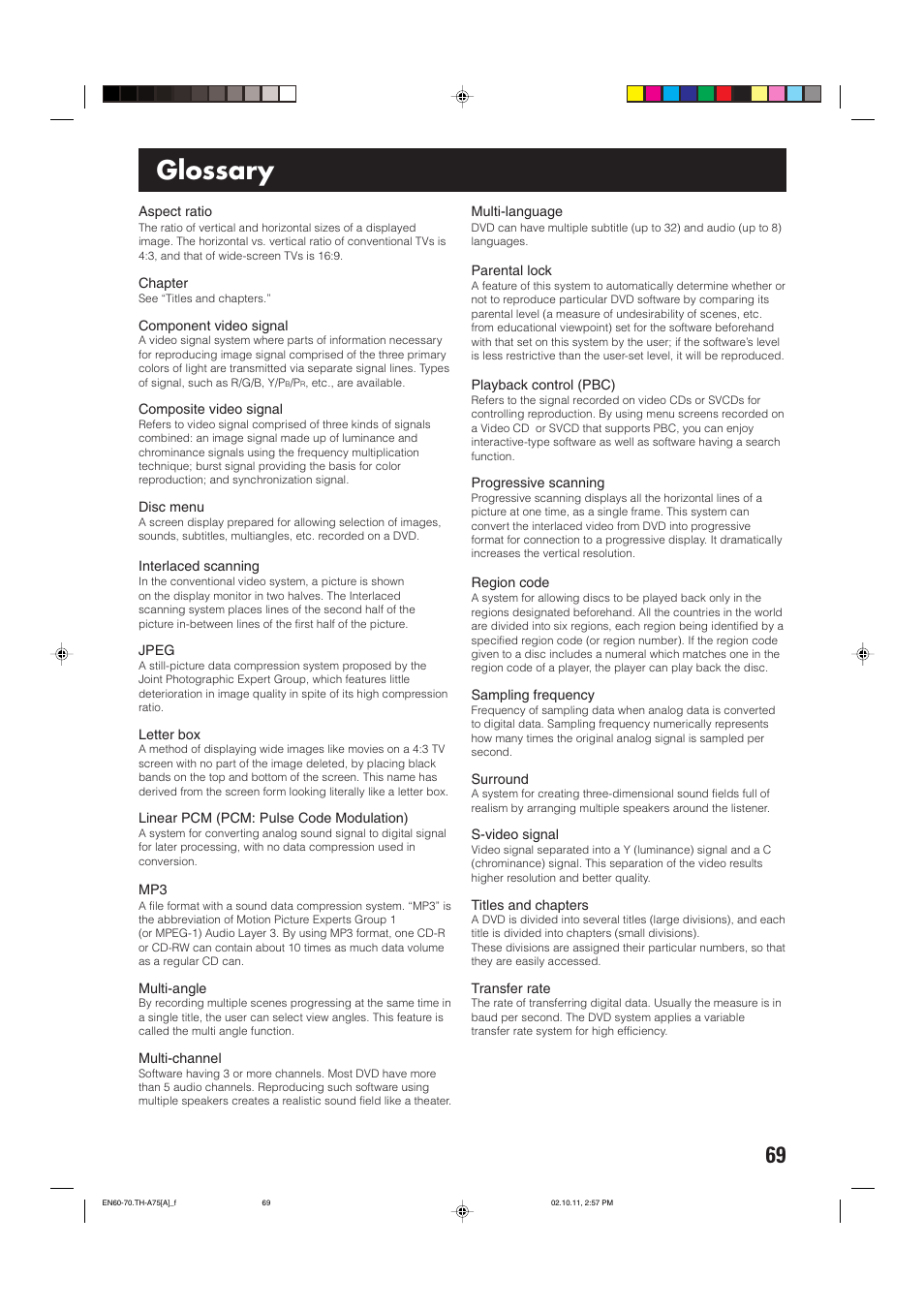 Glossary | JVC TH-A75 User Manual | Page 73 / 76