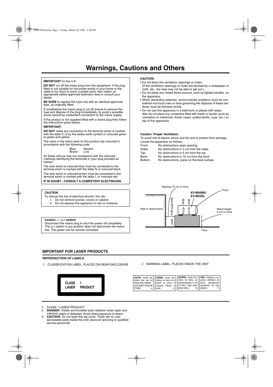 Warnings, cautions and others | JVC XV-M52SL User Manual | Page 2 / 52