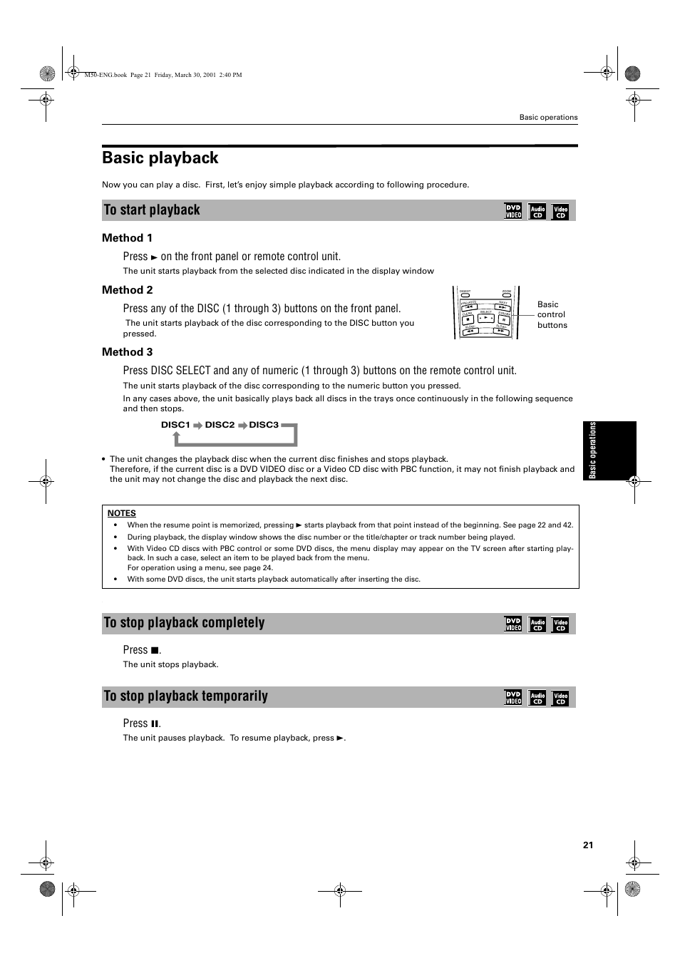 Basic playback, Method 1 press, On the front panel or remote control unit | Press 7, Press 8 | JVC XV-M52SL User Manual | Page 23 / 52