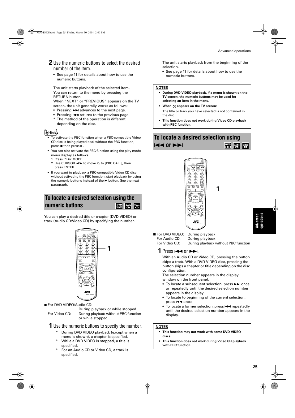 Use the numeric buttons to specify the number, Press 4 or, Ad va nc e d op er a tio ns | Advanced operations | JVC XV-M52SL User Manual | Page 27 / 52