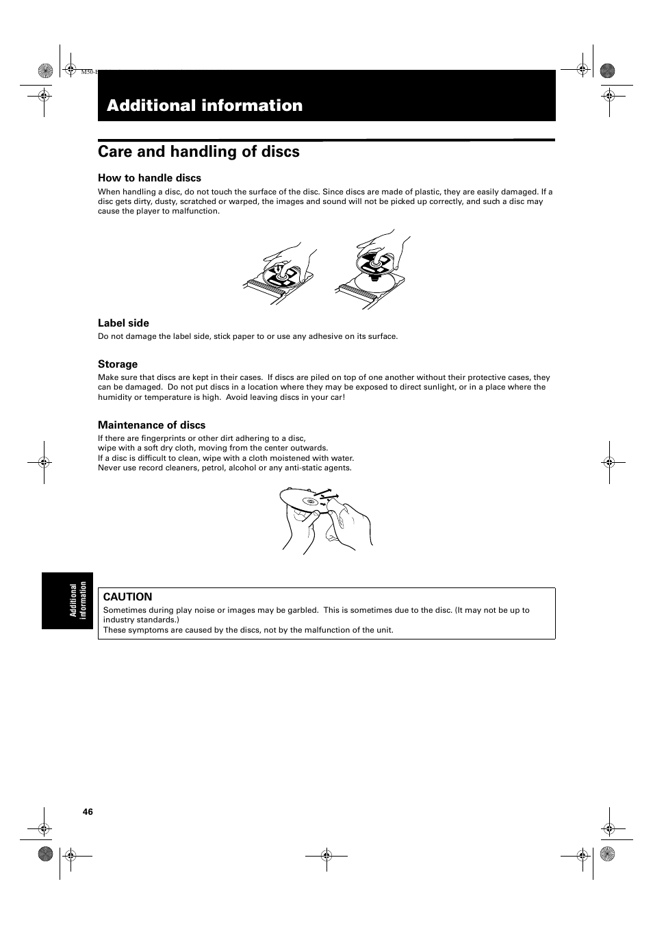 Additional information, Additional information care and handling of discs | JVC XV-M52SL User Manual | Page 48 / 52