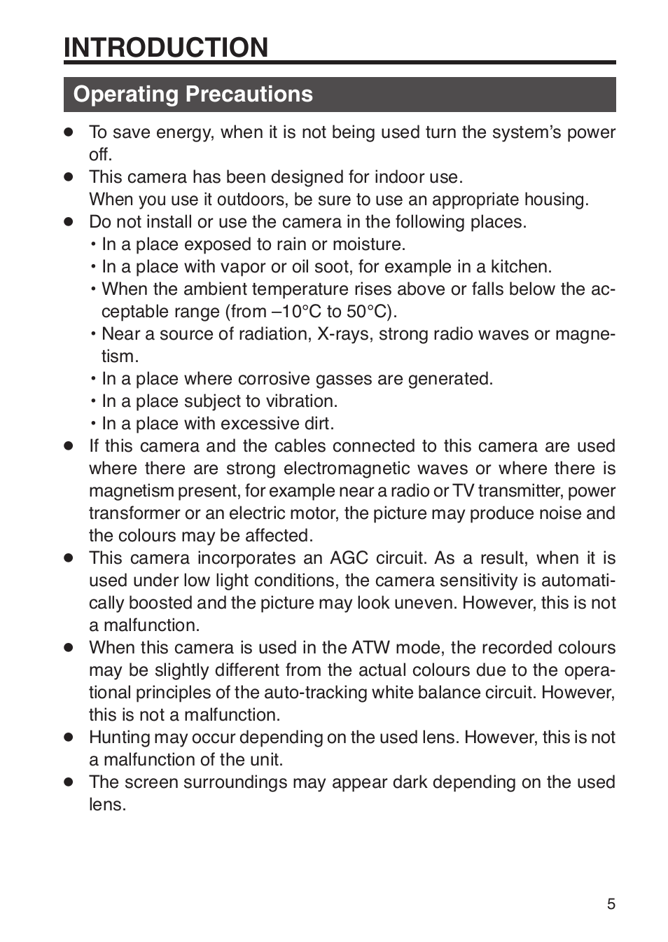 Operating precautions, Introduction | JVC TK-WD31 User Manual | Page 11 / 48