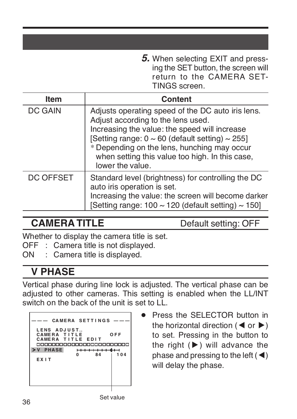 Camera title, V phase, Default setting: off | JVC TK-WD31 User Manual | Page 42 / 48