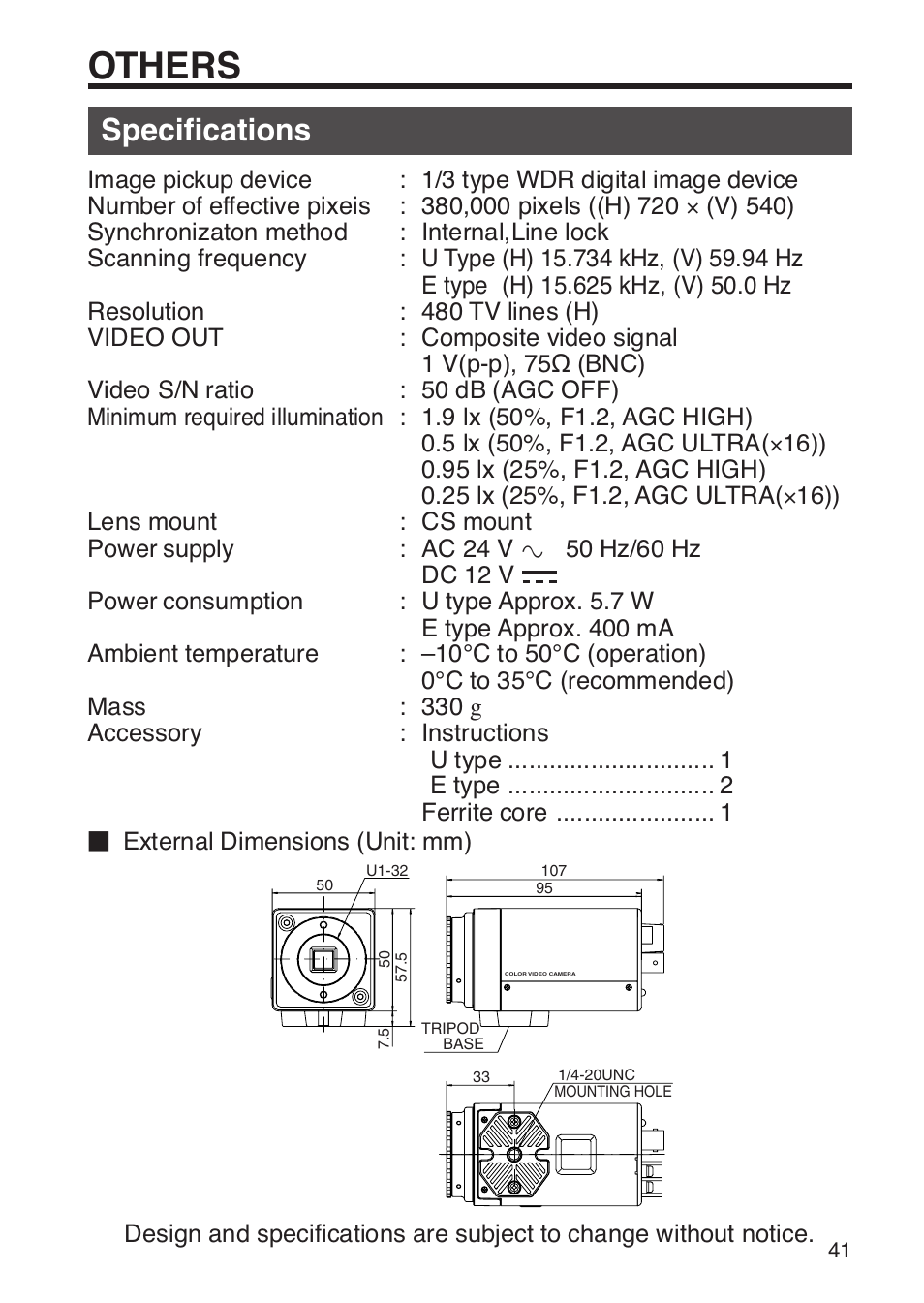 Specifications, Others | JVC TK-WD31 User Manual | Page 47 / 48