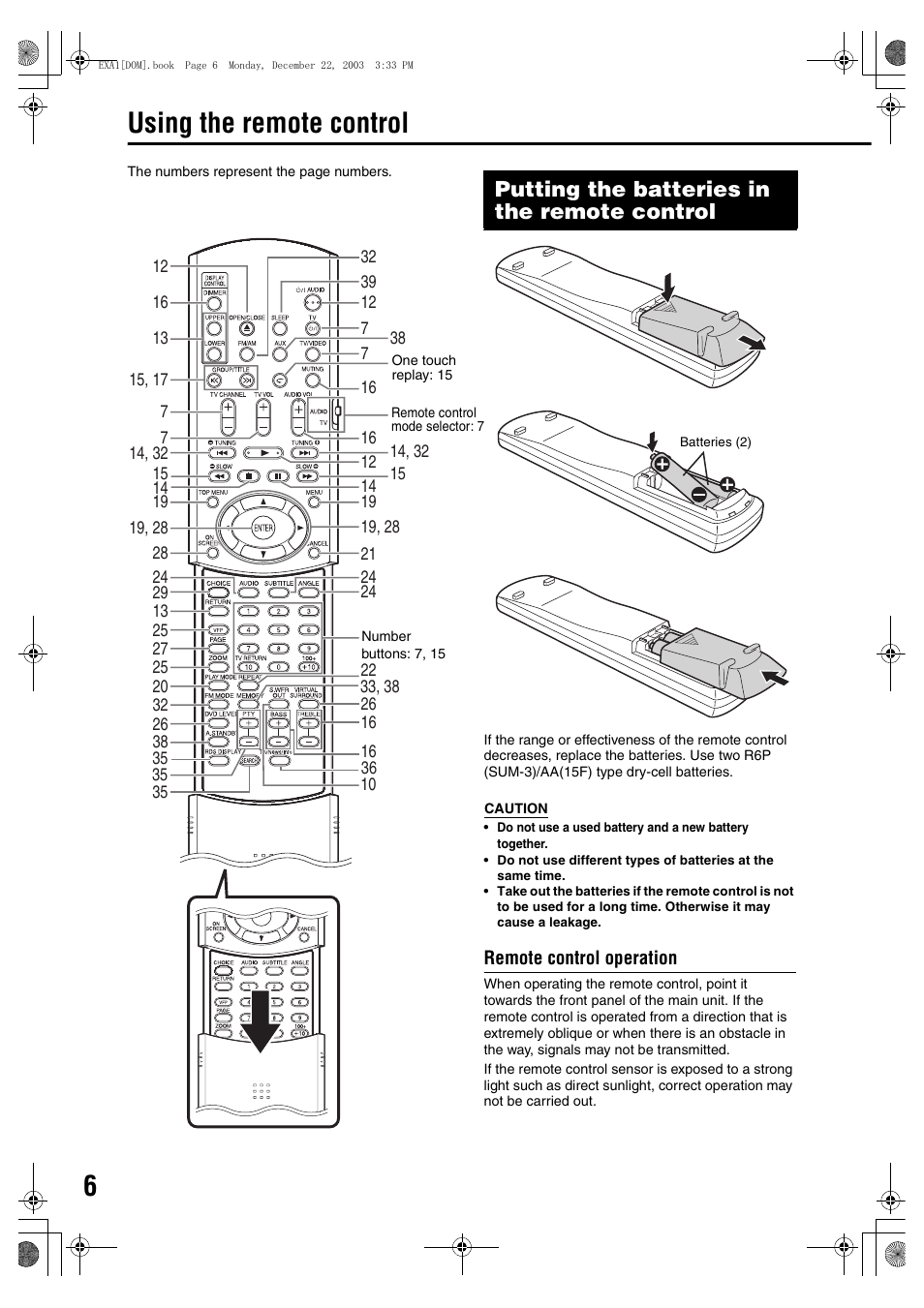 Getting started, Using the remote control, Putting the batteries in the remote control | JVC CA-EXA5 User Manual | Page 10 / 47