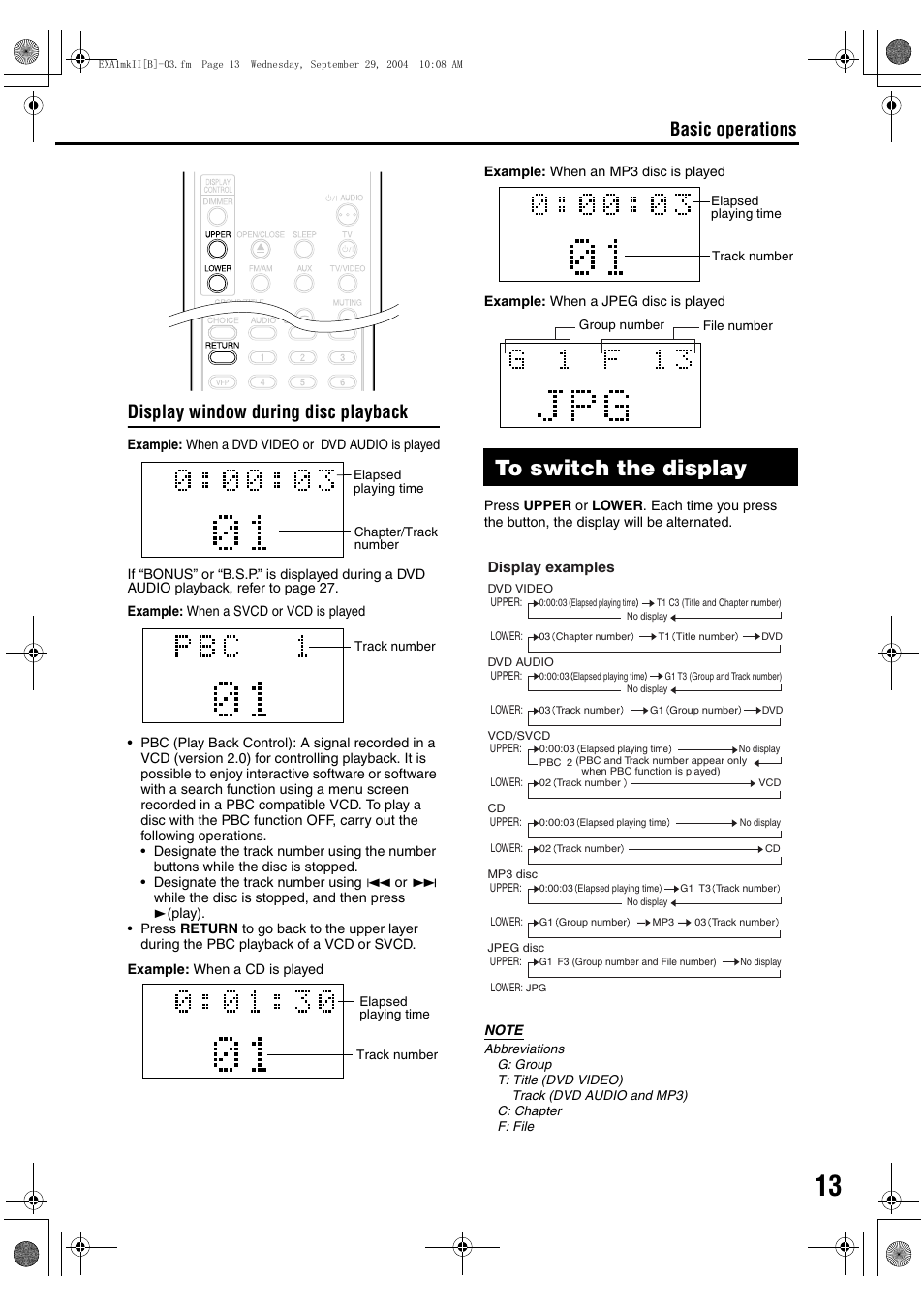 To switch the display | JVC CA-EXA5 User Manual | Page 17 / 47